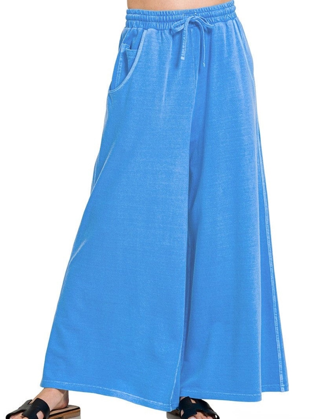 EUC💙Zenana French Terry Pigment Dye Wash Wide Leg Pants